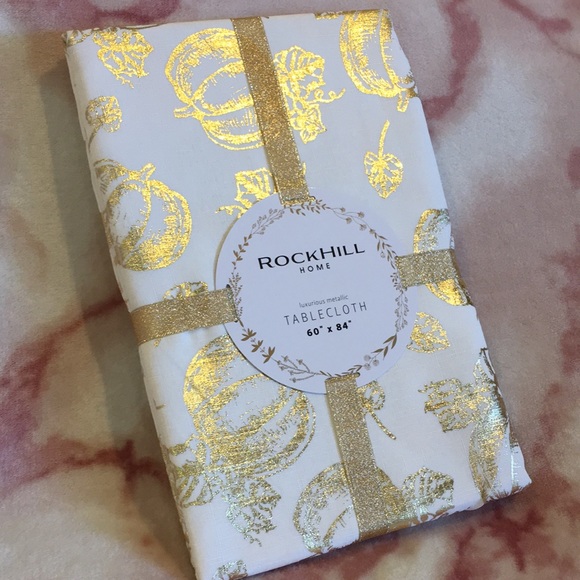 Metallic Pumpkin Harvest Fall Rectangular Tablecloth 60” X 84” sparkle gold NWT - Picture 14 of 16